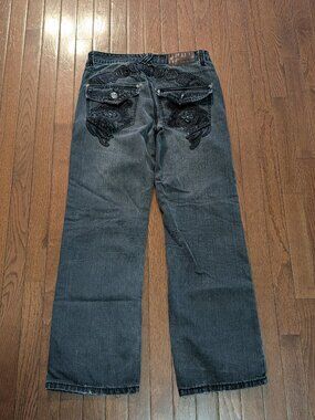 Y2K Baggy Embroidered Imperious Denim Jeans - Size 31x31